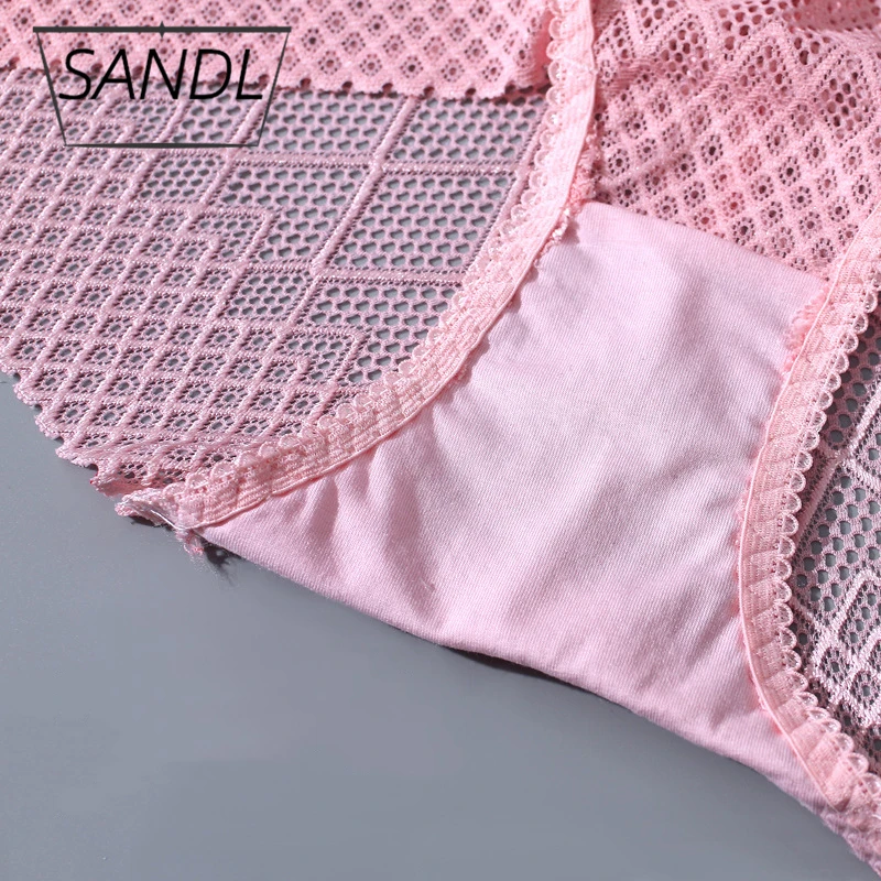 

SANDL Women's Underwear Panties Sexy Lace Lingerie High Fit Female Boyshort High Waist Briefs Rhombus Mesh Underpant Plus Size