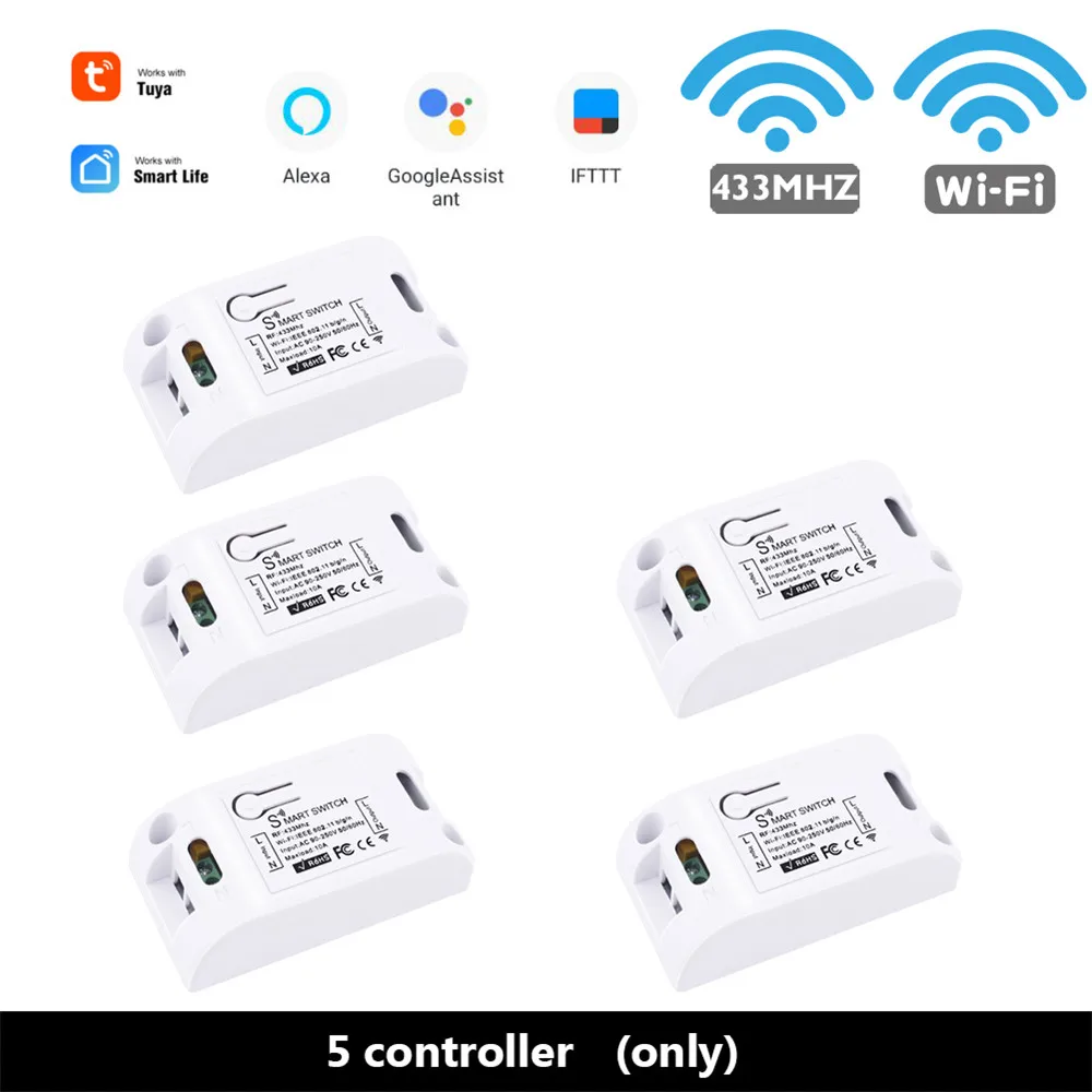 5 Controller SMATRUL Tuya Smart Life APP WiFi сенсорный выключатель светильник RF 433 МГц настенный DIY релейный таймер модуль Google Home Amazon Alexa 110 В 220 В 10A - Цвет: 5 Controller