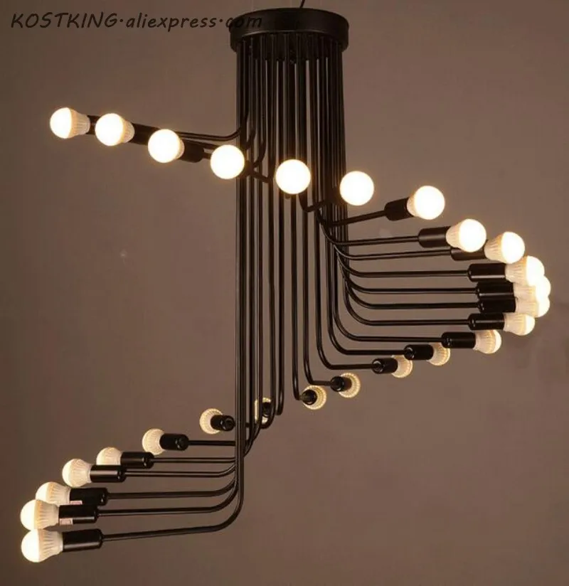 買取 黒鉄スパイラルペンダント照明器具現代のレトロな工業用ヴィンテージ階段電球光沢 Luminaria ダイニングルーム