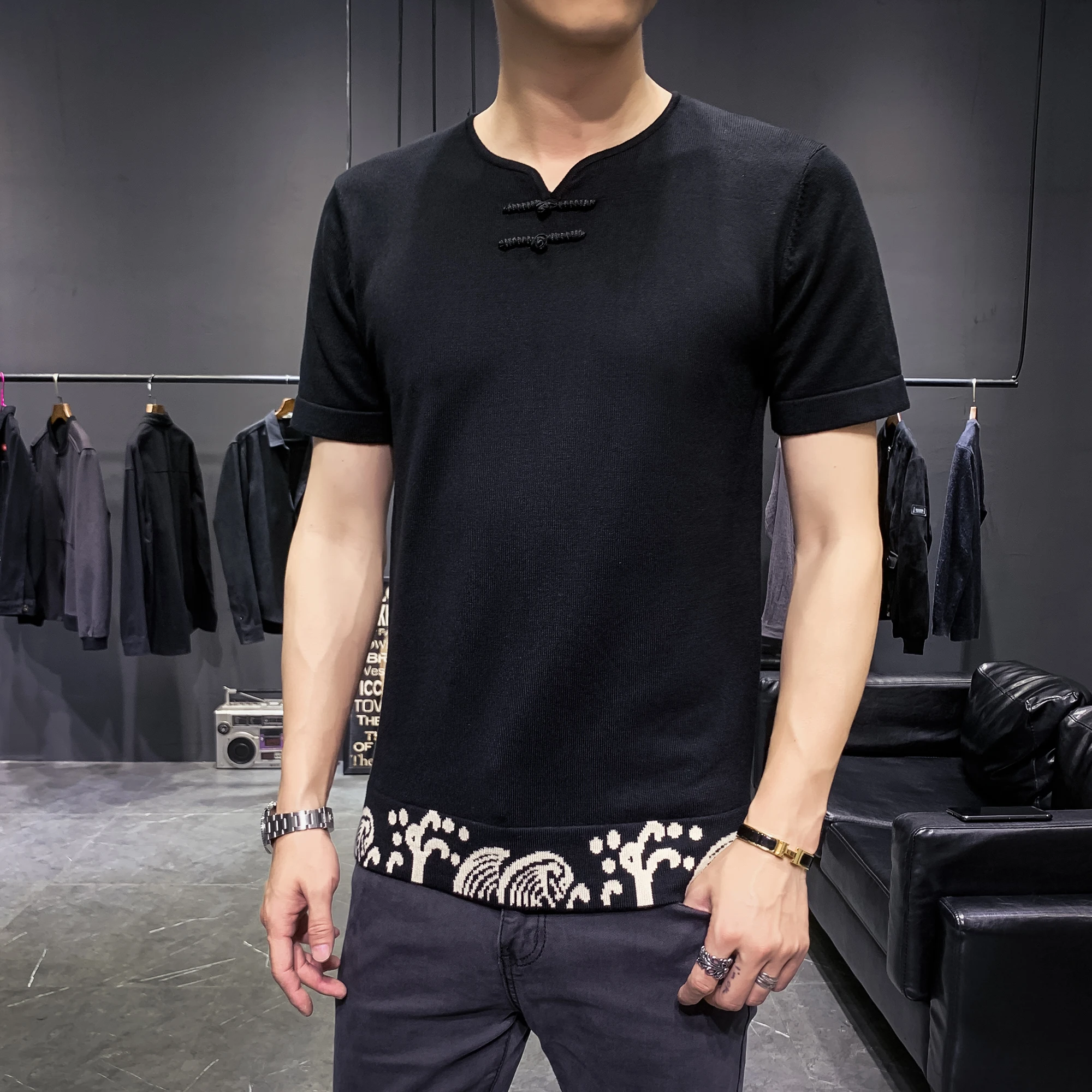 2019 осень и зима новый свитер с вышивкой китайский стиль Кнопка жаккардовый