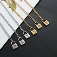 vintage old english letters a z engraved padlock pendant initial necklace stainless steel chain lock gold jewelry for women gift