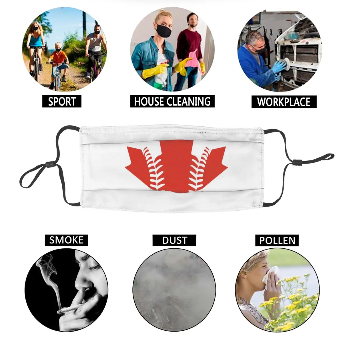 Многоразовая маска для лица с принтом кленовых листьев бейсбольная флагом