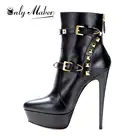 Onlyчайник ботильоны на платформе, двойная заклепка, пряжка 16 см, тонкий высокий каблук, молния, ботинки, панк, мотоциклетные ботинки размера плюс US5  US15