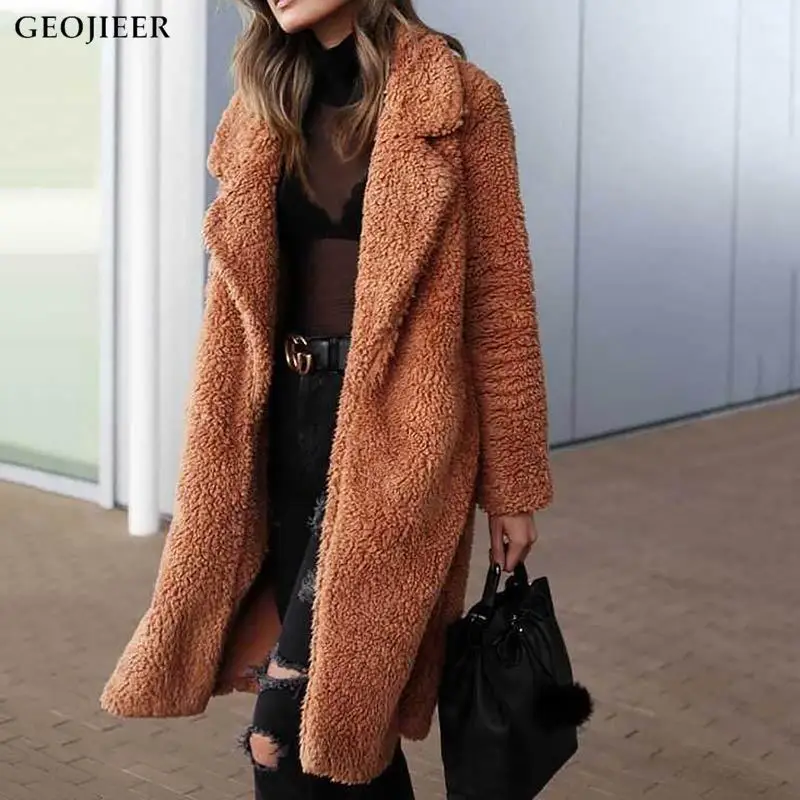 

2021 Autumn Long Winter Coat Woman Faux Fur Coats Women Clothes Warm Plush Ladies Fur Teddy Jackets Female Outwears Plus Size