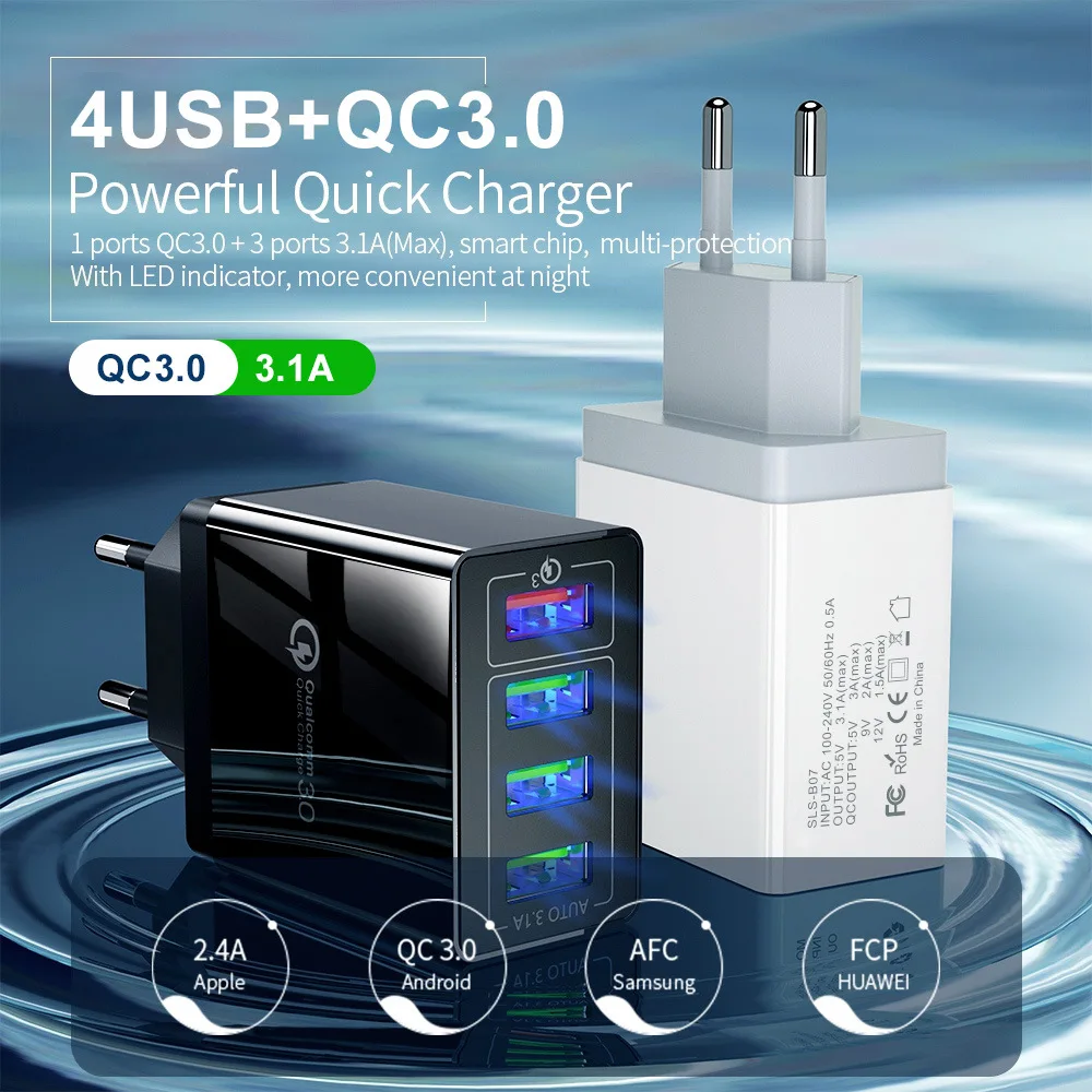 Зарядное устройство USB 3 0 с европейской вилкой для быстрой зарядки телефона