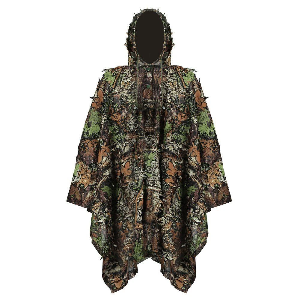 

3D Hunting Clothes Camouflage Ghillie Suit Jungle Cloak Poncho Bionic Leaves Dress Hooded Ghillie Suits For Sniper Photograph