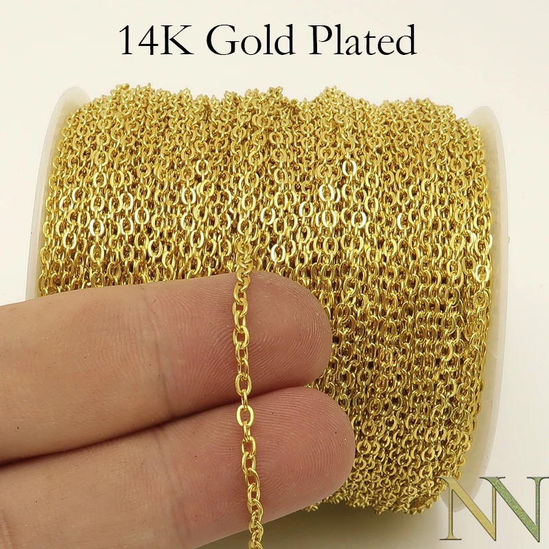 

30 Feet - 14K Plated Gold Chain by the Yard, Wholesale Chain by Meter, Bulk Chain on Spool for Necklace Making