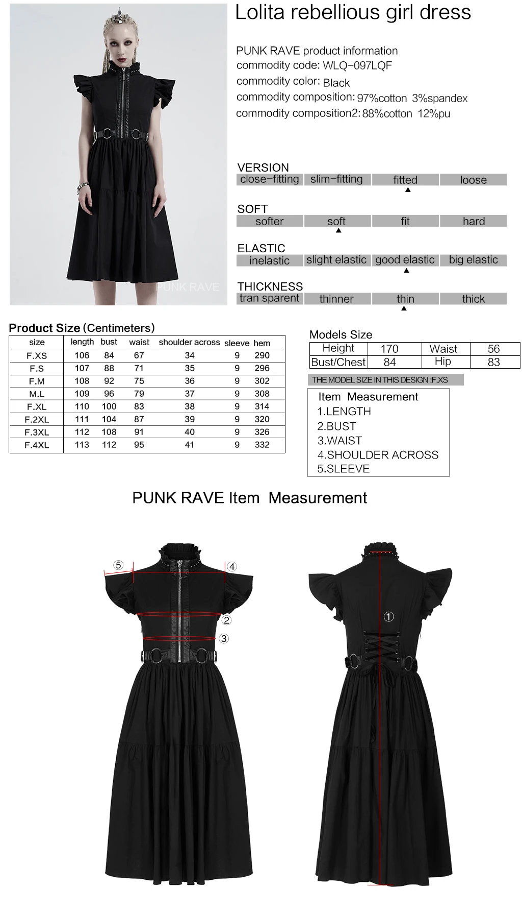 

PUNKRAVE Women's Lolita Short Sleeve Dress Punk Style Rebellious Girl Rebellious Girl Pure Cotton Daily Wear Dress