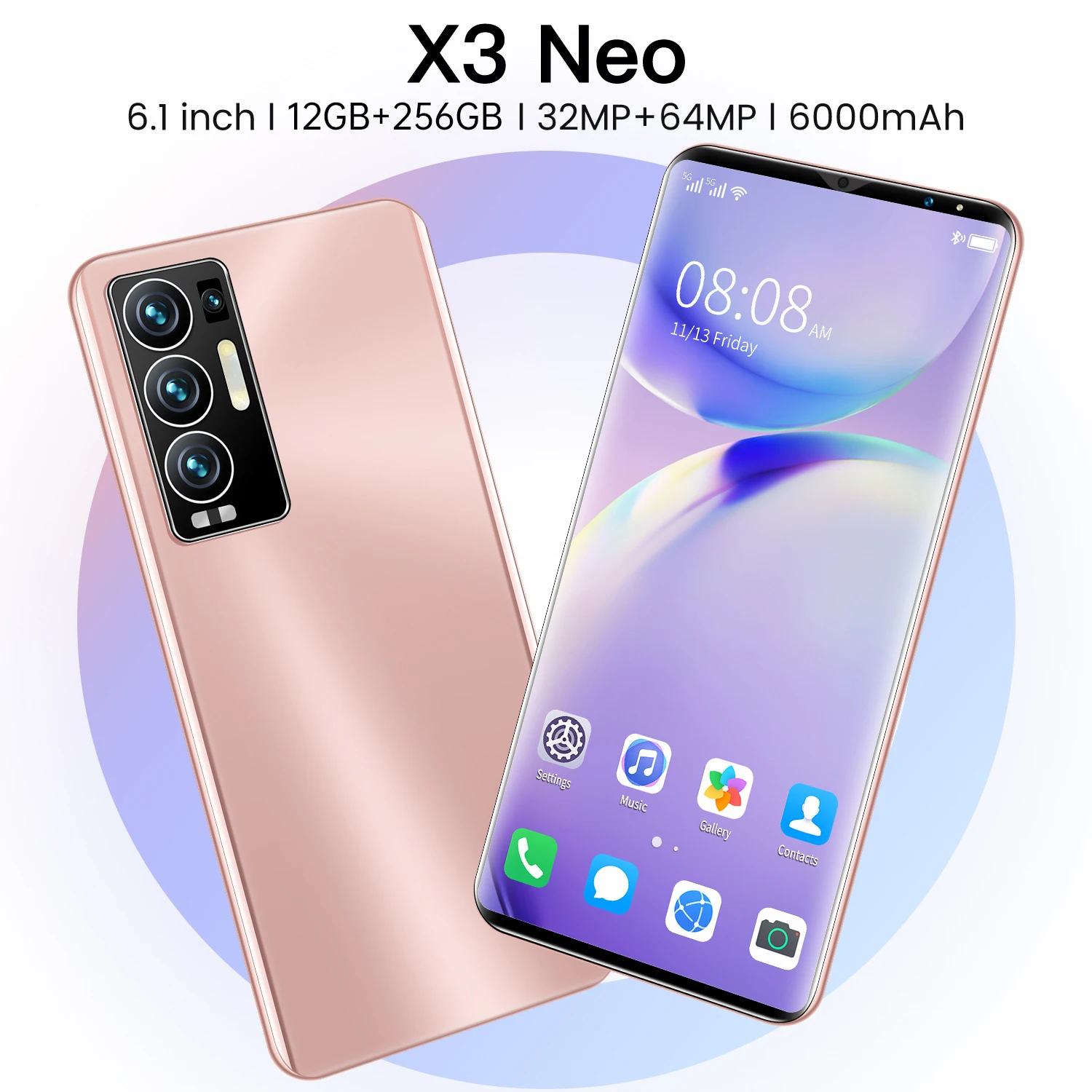 

X3 Neo MT6889 + 6000 6,1 12 + 256 SIM- 32 + 64 Android 11 Face ID