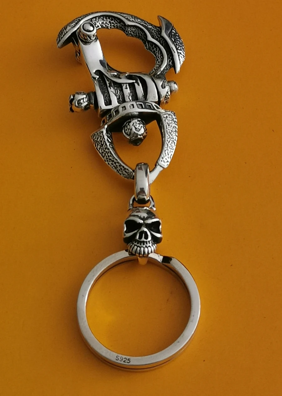 Искусственный Серебряный Мужской Ретро брелок для ключей в байкерском стиле