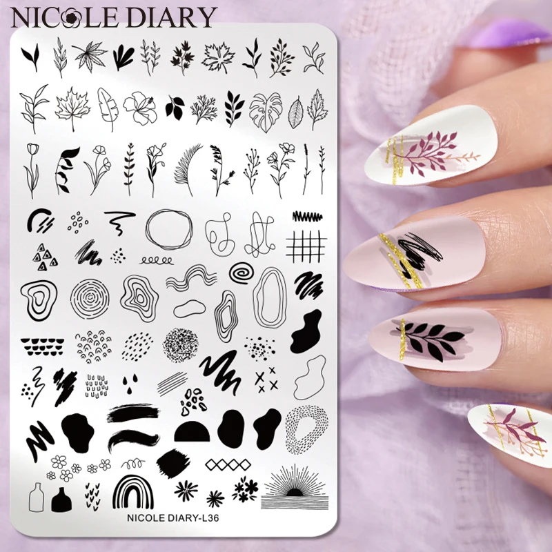

NICOLE DIARY Big Size Leaf Flower Nail Stamping Plates Christmas Xmas Stamp Templates Leopard Snow Image Printing Stencil Tool