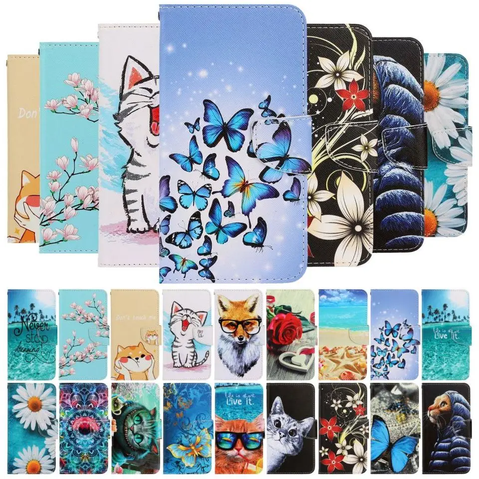 Кожаный чехол бумажник с милым рисунком бабочек для Funda samsung Galaxy A30S A40 A50 A50S A70 A8 2018