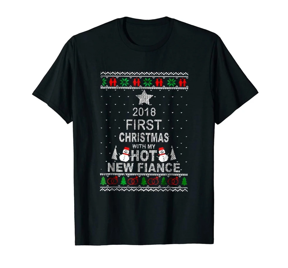 Футболка с надписью My Hot New Fiance черная футболка First Christmas With S-3Xl 2019 |