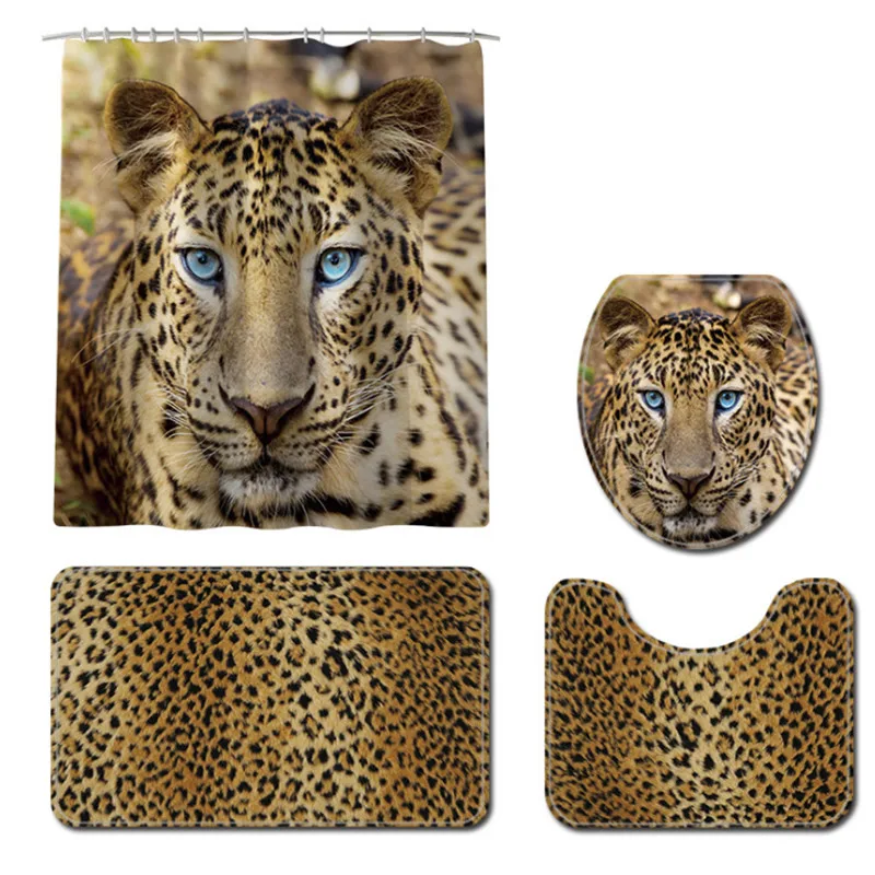 Водонепроницаемая Штора для ванной комнаты с леопардовым принтом 4 шт. набор штор