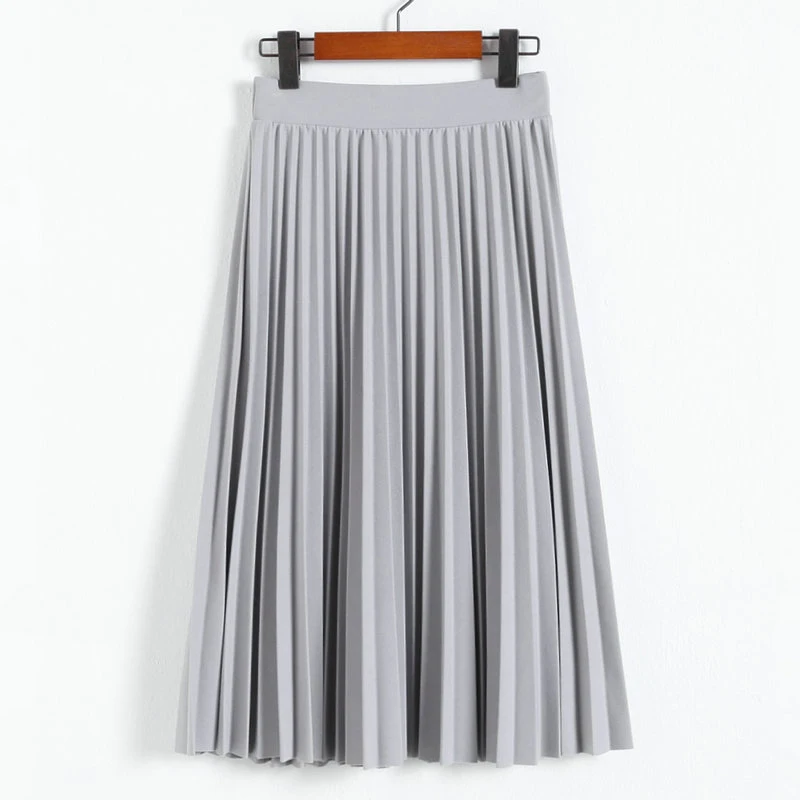 

Women Lady High Waist Elasticity Solid Color Pleated Midi Skirt for Party Holiday NIN668
