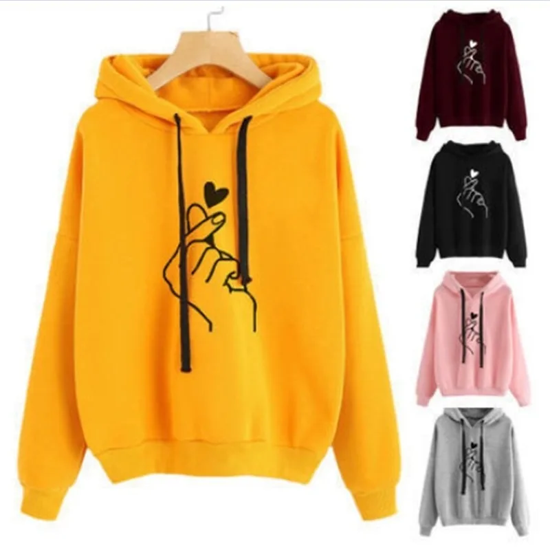 

Plus Size Pullovers Than heart Long Sleeve Hoodies Autumn Spring Cute Women Sweatshirt And Hoody Ladies Hooded Love Printed