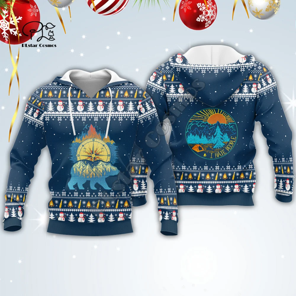 

PLstar Cosmos I Hate People Bear Christmas Xmas Pullover Colorful 3DPrint Men/Women Harajuku Funny Jacket Casual Zip Hoodies A23