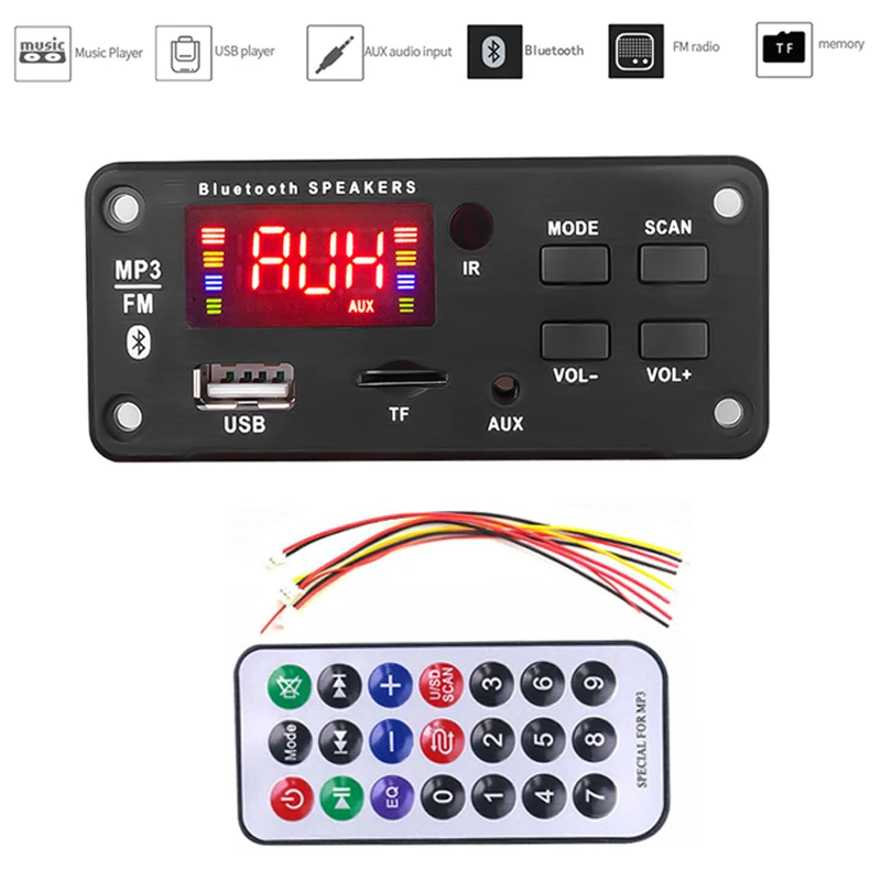 Автомобильный MP3 WMA декодер плата 5 в 12 В беспроводной Bluetooth 0 mp3 плеер аудио TF FM USB AUX
