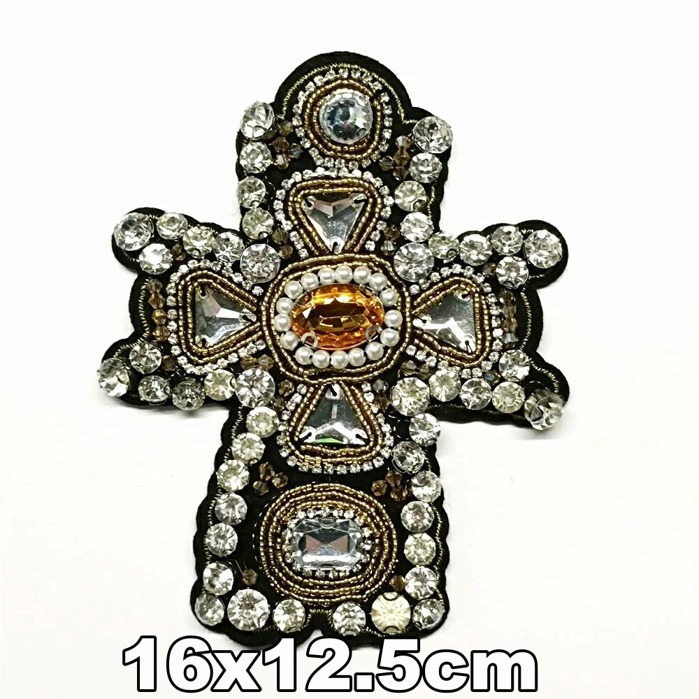 

Design embroidery beaded cross embroideried patches for clothing HO-3284