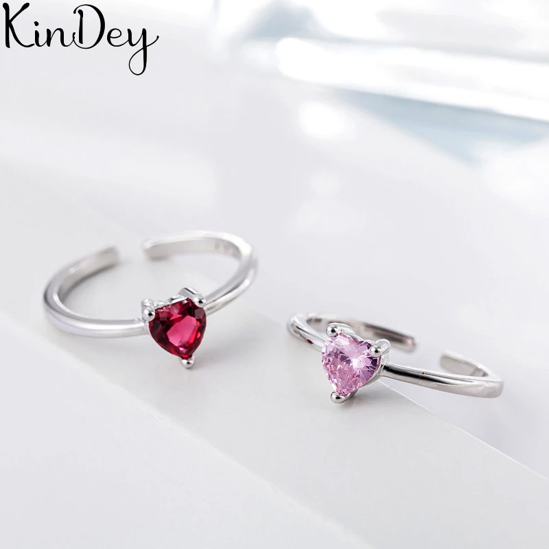 Женское кольцо в виде сердца с красным и фиолетовым Цирконом|Кольца для помолвки|