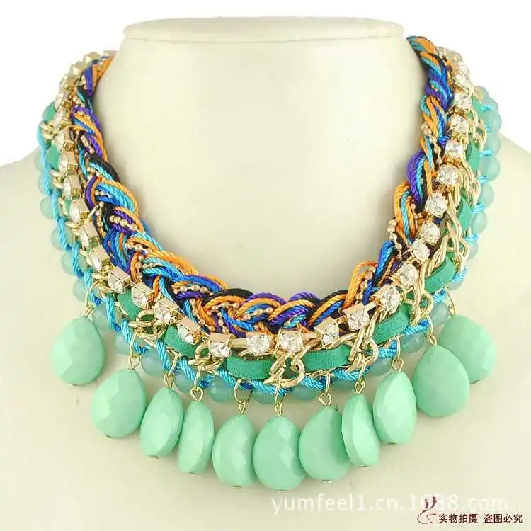 

N1581 Beaded braided chain style water drop Tassel Necklace n1581