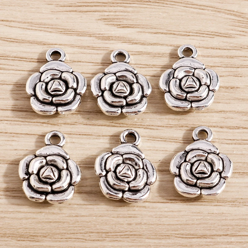 

20pcs 12*15mm Flower Charms Alloy Antique Silver Color Charms for Jewelry Making Necklaces Earrings Pendants Crafts Accessories
