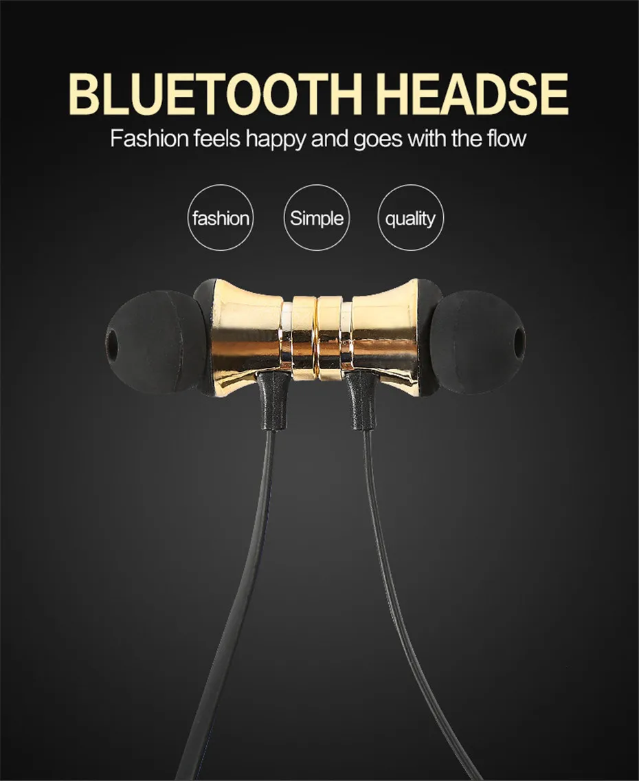 metal bluetooth 4.2 Magnetic Wireless Headpset with Microphone Sports Running Stereo Headset for Android IOS smart phone