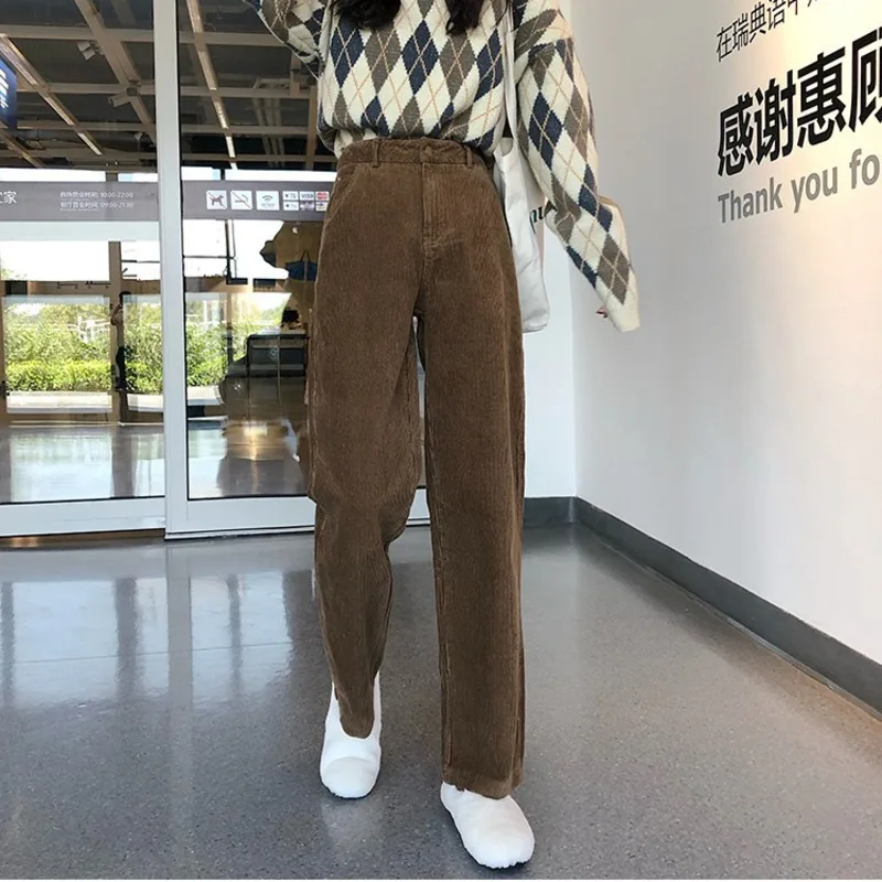 

Women Winter High Waist Corduroy Pants Autumn Streetwear Casual Harajuku Long Pants Loose Trousers 2021 New Wide Leg Trousers