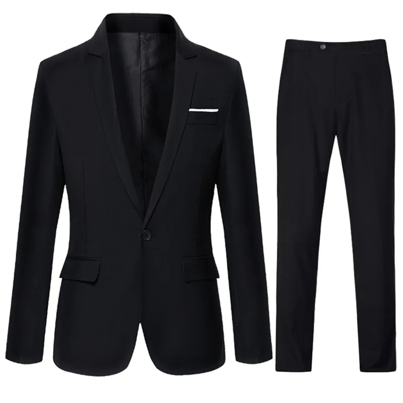 

Fashion Casual Party Dress Man Suit Set Classic Men Black Slim Fit One Button Black Jacket Business Formal Male Office Clothing
