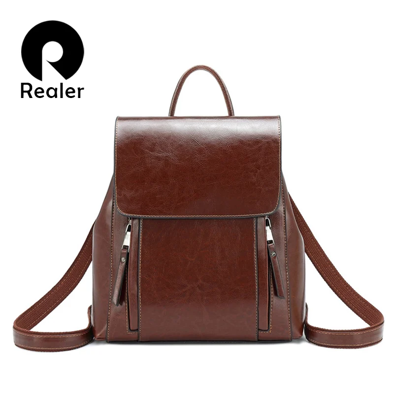 Женский рюкзак REALER в стиле ретро школьные ранцы для девочек подростков кожаный