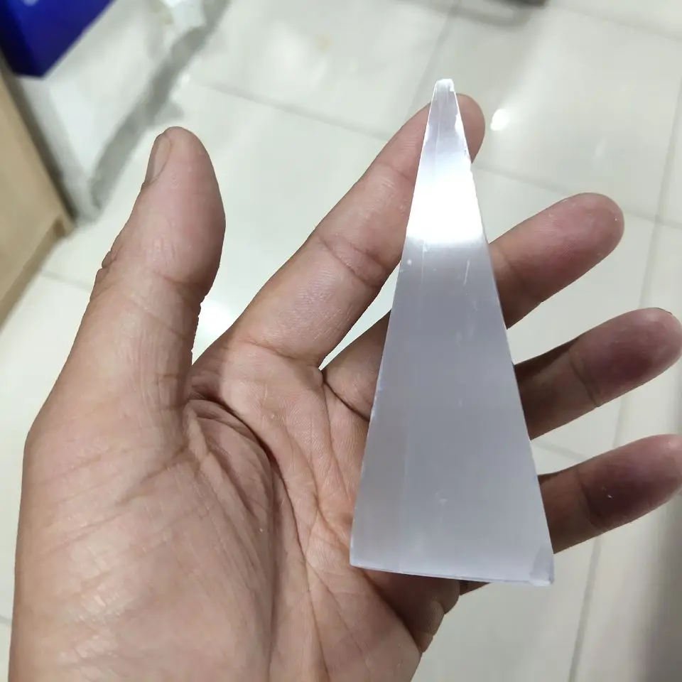 

10cm Natural stone White Selenite Pyramid Crystal Minerals energy Healing Gypsum Home Office Ornaments