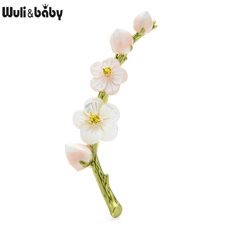 

Wuli&baby Natural Shell Plum Blossom Flower Brooches For Women Men 3-color Weddings Party Brooch Pins Gifts