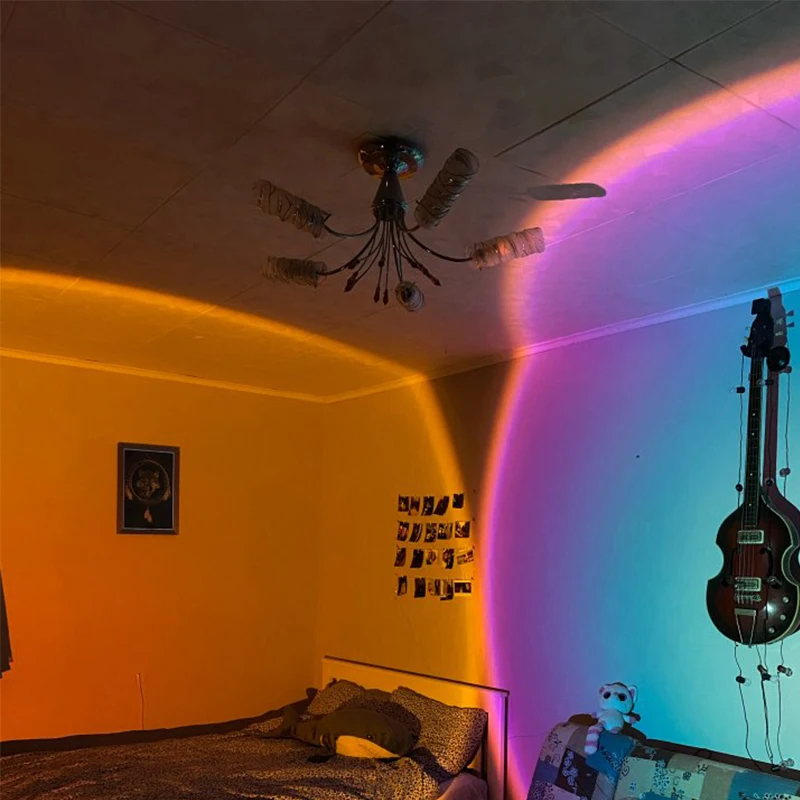 

Закат, лампа-проектор, радужная атмосфера, светодиодный светильник для дома, спальни, кофе, магазин, фон для украшения стен, USB, настольная ла...