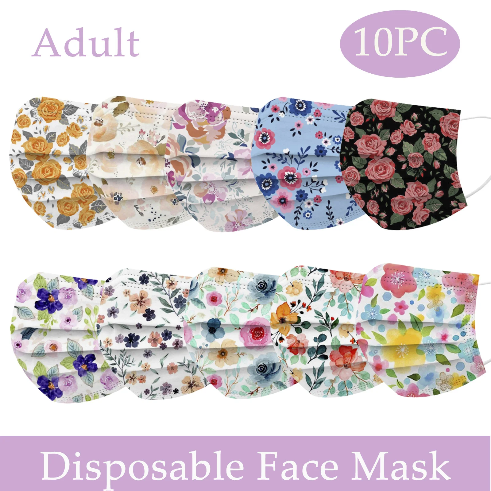 10 шт. одноразовые ветрозащитные дышащие маски для лица с цветочным принтом |