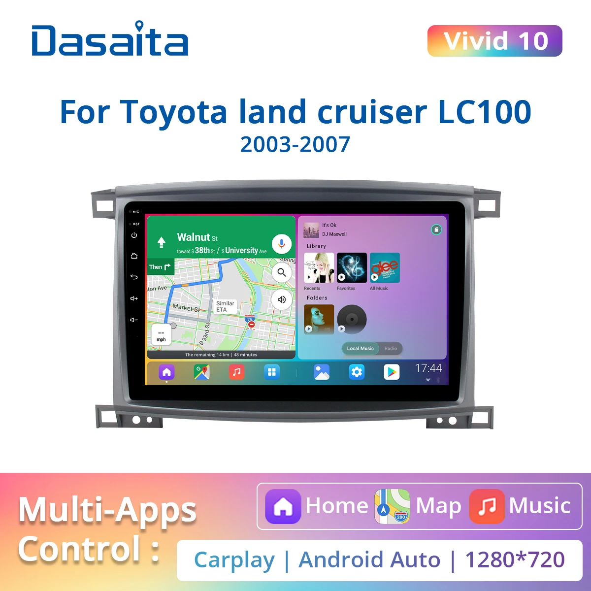 

Dasaita Vivid for Toyota LC 100 Land Cruiser 100 2003 Radio 1 Din Android 10.0 Car Stereo GPS Navigation 1280*720 IPS 4G 64G