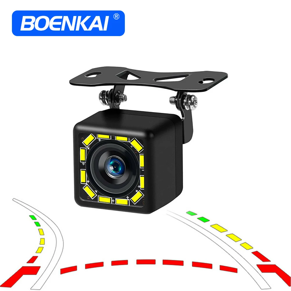 Boenkai Universal Car Rearview Camera 12 LED CCD With Dynamic Trajectory Parking Line Reversing Waterproof NTSC Vehicle Camera