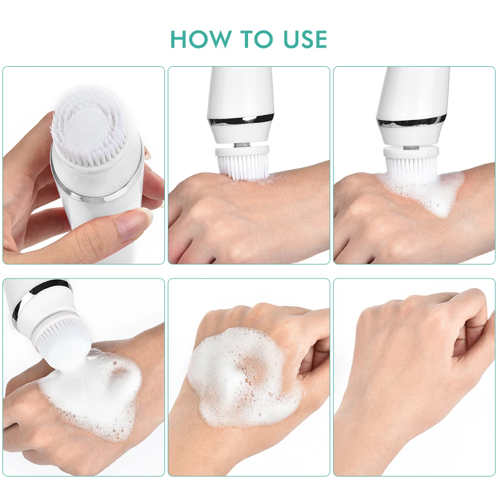 

4 in 1 Facial Cleansing Brush Sonic Face Cleaning Tool Exfoliating Facial Brush Facial SPA Kit Skin Beauty Machine with Base