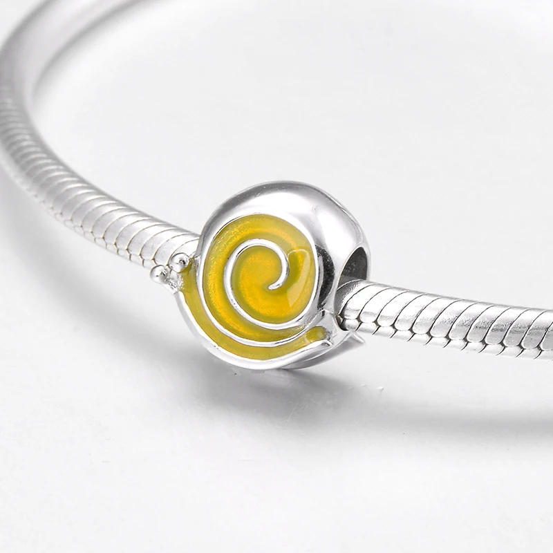 2018 модные бусины в форме улитки из стерлингового серебра 925 пробы с желтой эмалью