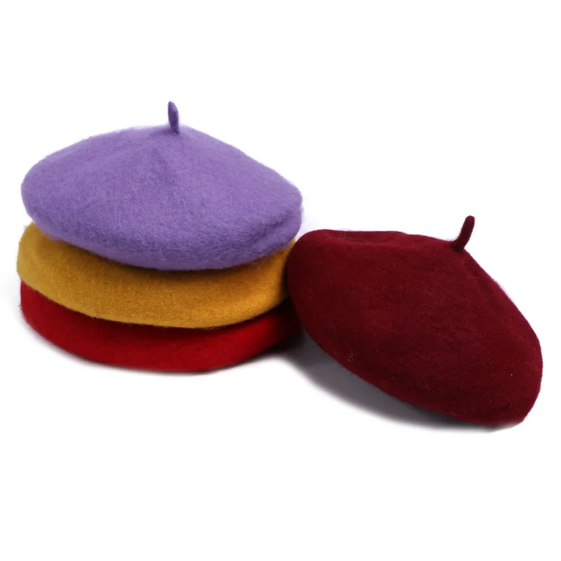 New Autumn Fashion Berets Solid Color Warm for Children Girls Winter Soft Thin Wool Beret French Artist Red Beanie Child Hat Cap |