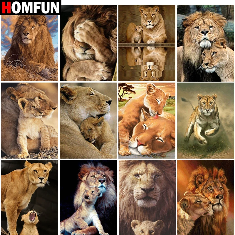 

Алмазная 5D Вышивка HOMFUN, картина «животное, лев», полная выкладка, квадратная/круглая, для творчества, домашний декор, подарок