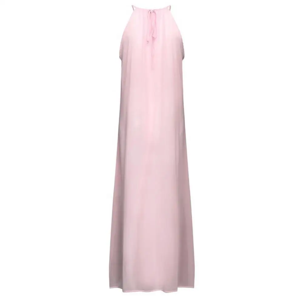 

70% Hot Sell Casual Women Summer Beach Party Halter Sleeveless Color Block Loose Maxi Dress