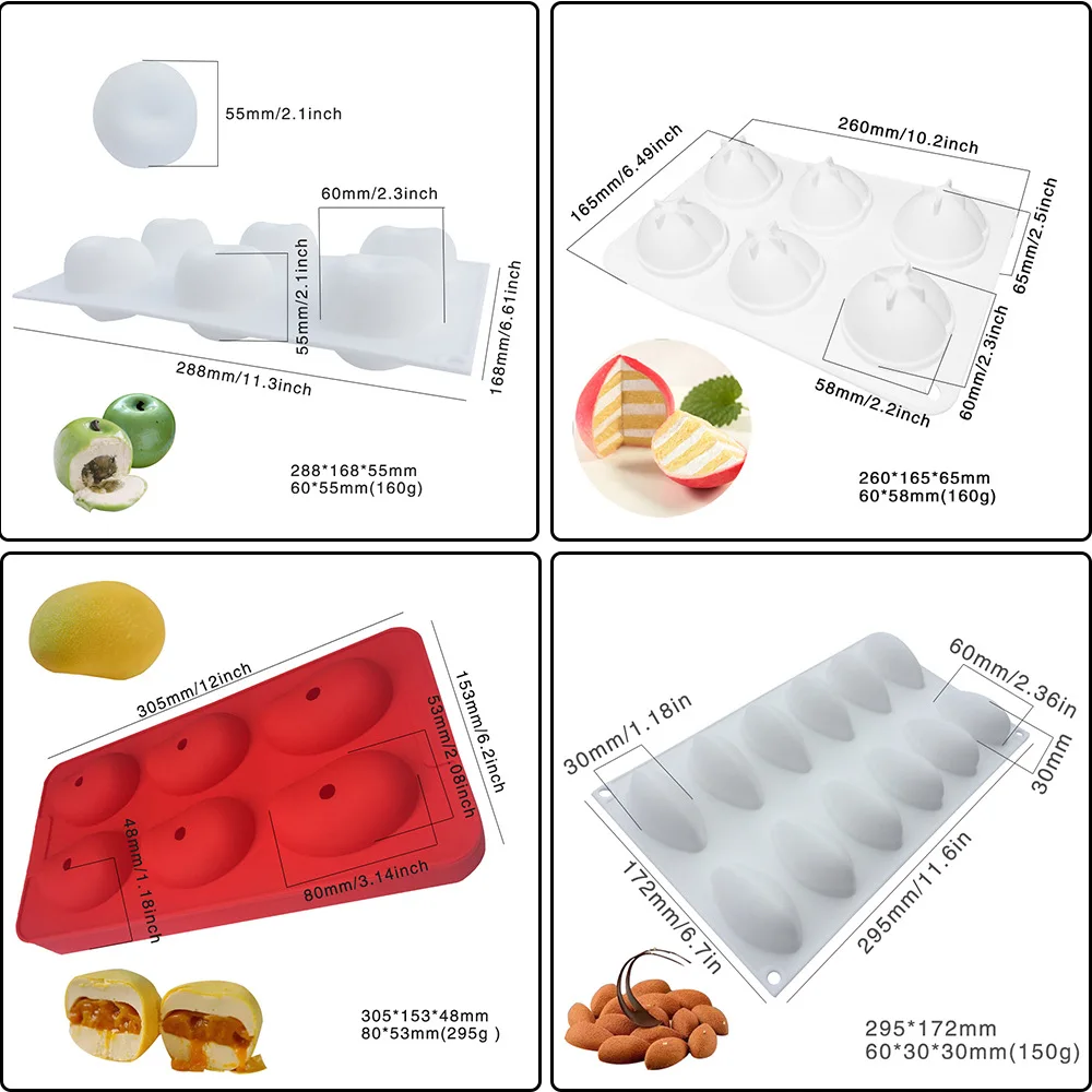 3D Fruit Apple Cherry Shape Cake Silicone Mold Mousse Dessert Mould Lemon Pear Cheery Chocolate Pastries Molds DIY Baking Tray | Дом и сад