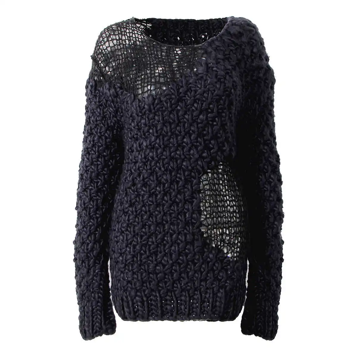 Женский трикотажный пуловер DEAT Свободный вязаный с длинными рукавами и круглым