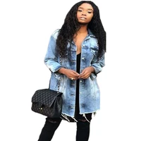 ripped jacket lapel washed denim jacket women clothes denim coat spring fall new jackets for women long sleeve solid casual coat