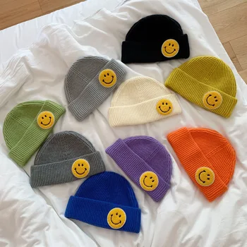 Winter  Women Smiling Hat Beanie Smiley Knitted Woolen Hat Smilely face cap colorful