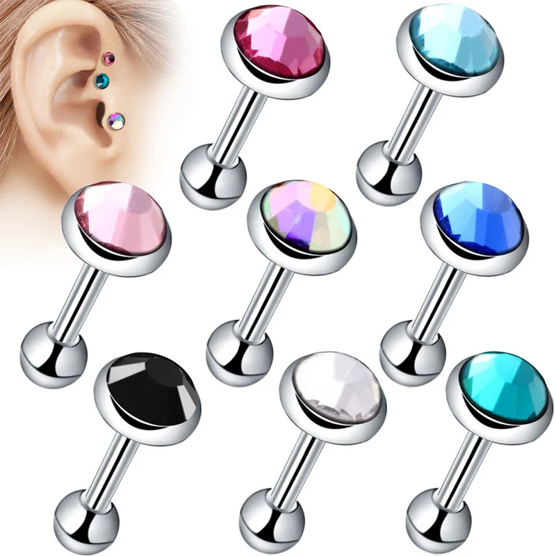 Серьги гвоздики в форме хряща из хирургической стали с золотым и серебряным