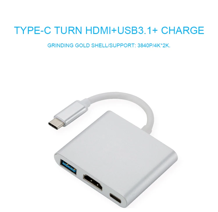 silver all in one Usb c HDMI Usbc в Hdmi 3,1 конвертер адаптер type c в hdmi HDMI/USB 3,0/type C адаптер type-C Алюминиевый для Apple Macbook - Цвет: silver all in one
