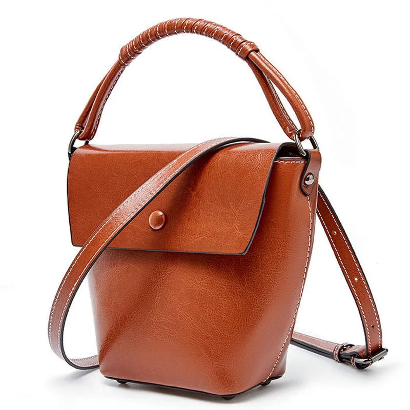 

MESOUL Women Bag Luxury Leather Handbags Designer Bucket Style Cowhide Leather Shoulder Bags For Ladies Fashion Small Tote Bag