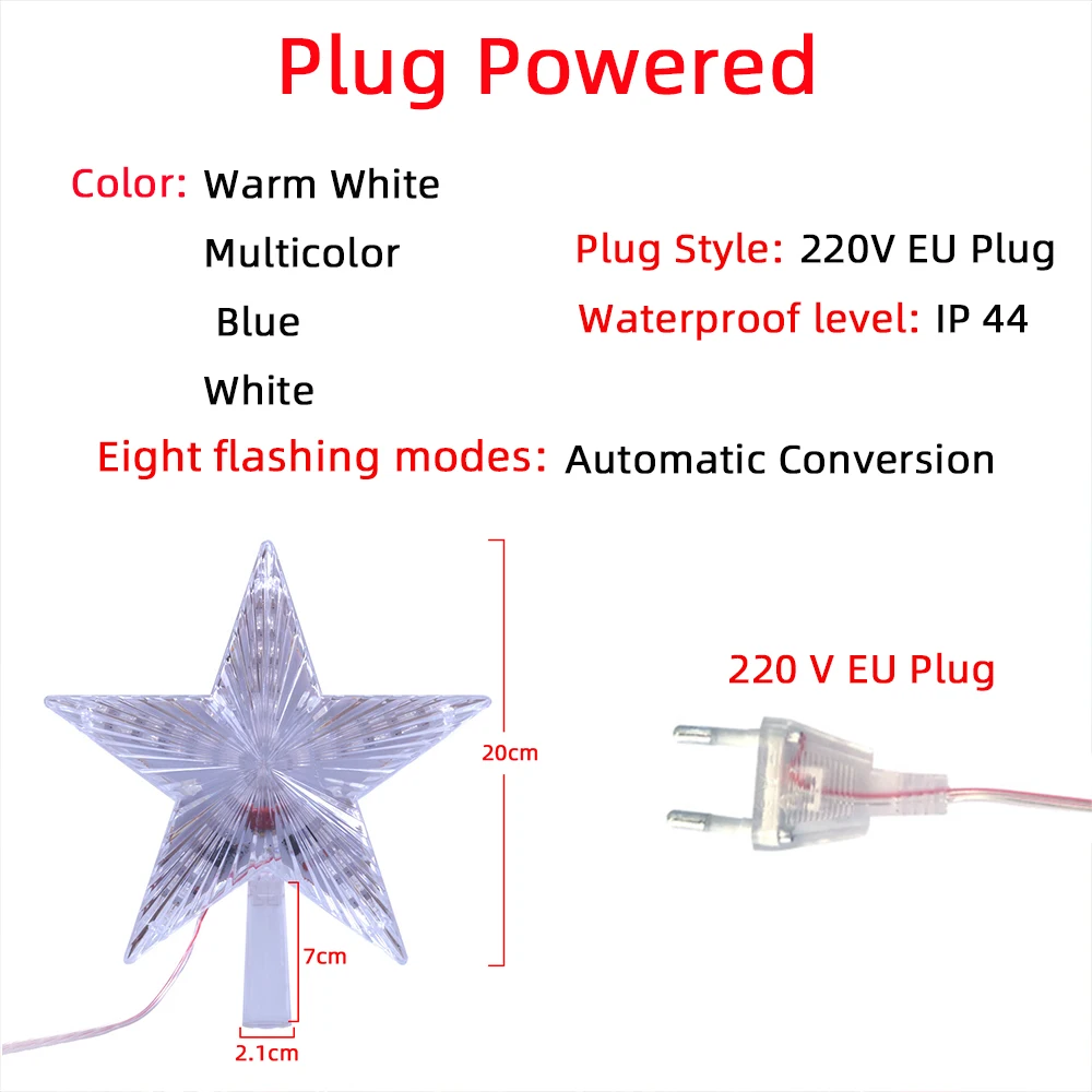 

220V EU Plug LED Christmas Tree Top Star Night Light String Fairy Lights Indoor Garlands For Xmas Wedding Party Holiday Decor