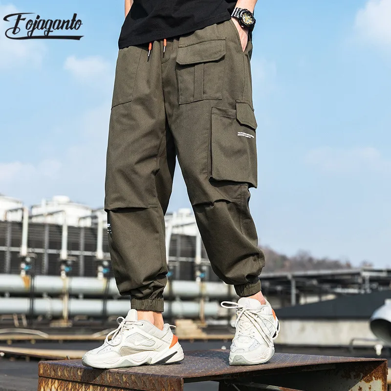 

FOJAGANTO Casual Pants Men Fashion Brand Men's Fashion Wild Drawstring Trousers Male Solid Color Big Pocket Cargo Pants